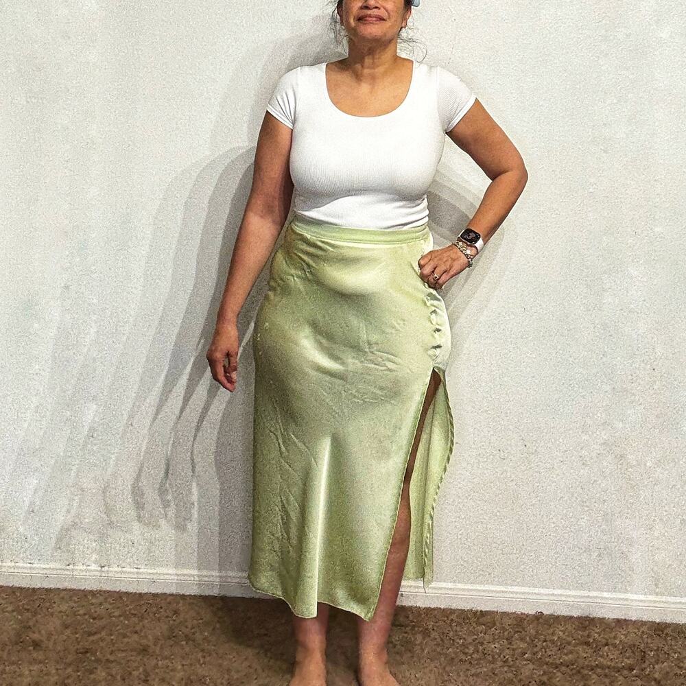 Intimately Free People Lime Green Satin Midi Skirt Sz L